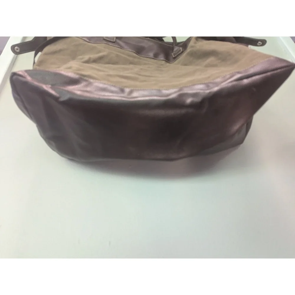 Nautica Fragrances Large Brown Army Olive Green Canvas Travel Duffel Message Bag